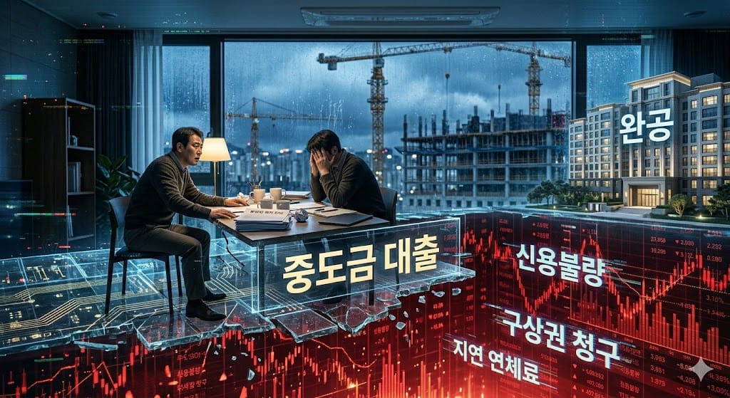 중도금 대출 연체로 인한 신용불량 등록 및 가압류 절차 안내문