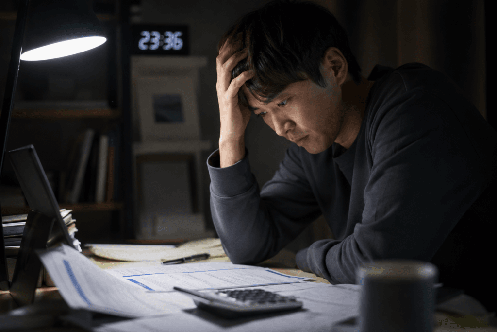 깡통전세 리스크를 막기 위한 전세계약서와 등기부등본을 살피며 고민하는 세입자