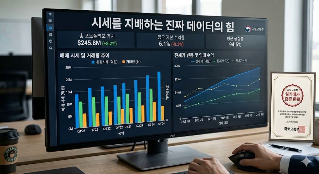부동산 실거래가 조회 - 국토교통부 실거래가 검증 데이터가 표시된 컴퓨터 분석 화면