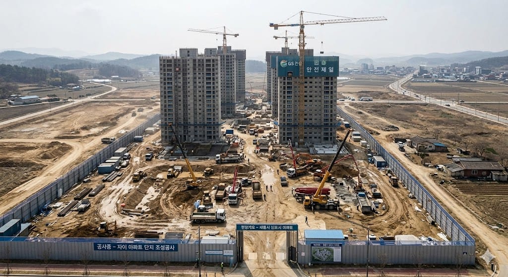 상업 시설이 부족한 상태로 공사가 진행 중인 당수지구 건설 현장