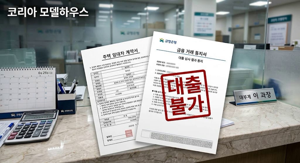 소유권 유예 상태인 잔금 유예 아파트의 행정 공백 요인으로 인해 보증보험 가입 요건 및 전세대출이 전면 거절 처리된 전산 화면