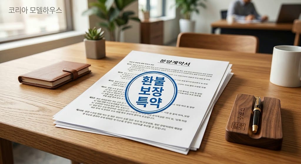 단순 변심 사유를 불문하고 가계약 지정금을 위약금 없이 즉시 환불조치한다는 법인 명판 직인 확약서 전경
