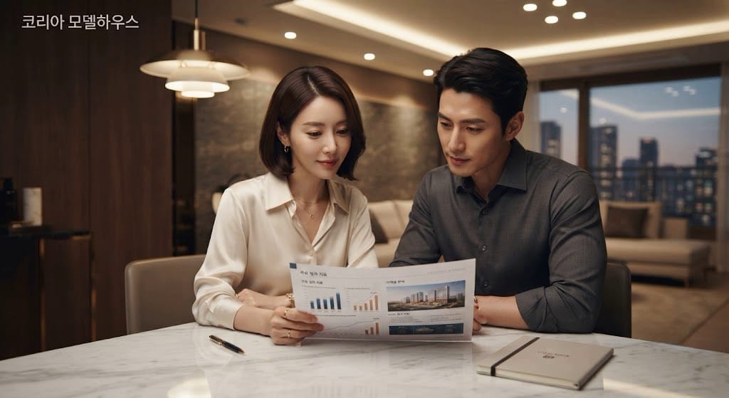 지역별 예치금액 기준표와 면적별 자격 지표를 함께 검토하는 부부